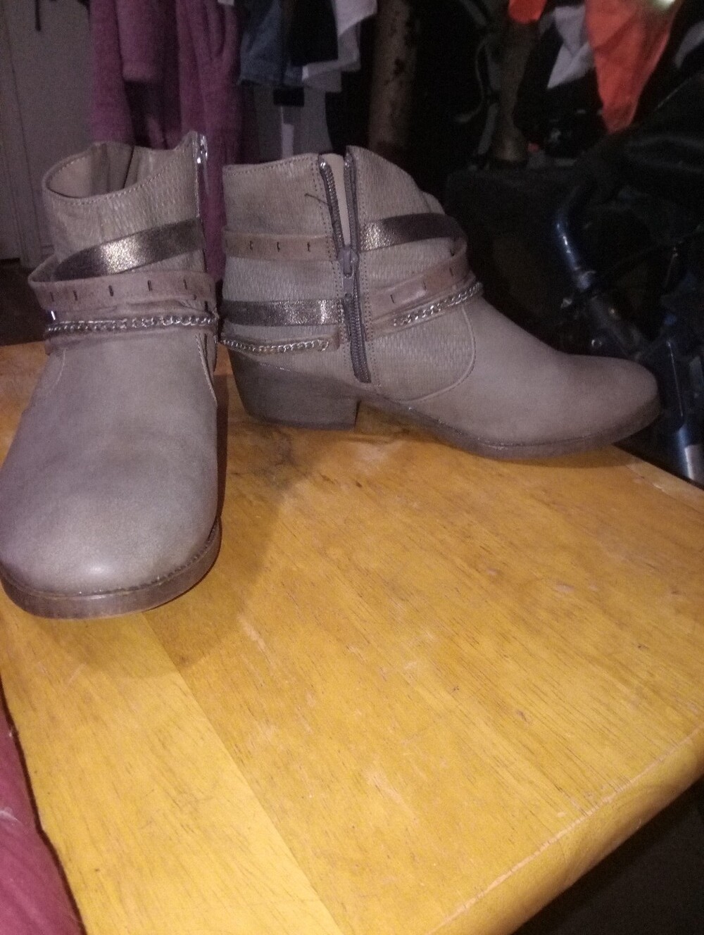 Women's Taupe Ankle Boots with Strap & Chain Detail